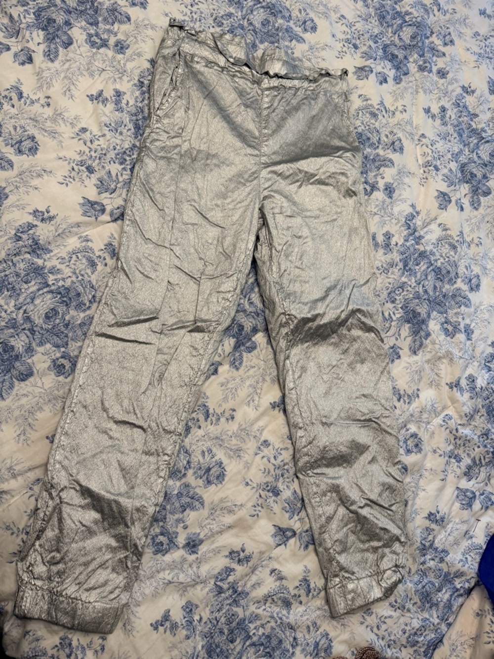 Free People Metallic Silver Elastic Waist Pants